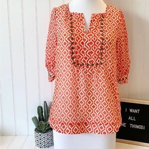 41 HAWTHORN Women's Orange Cream Brass Studded Blouse Embellishments Size XL